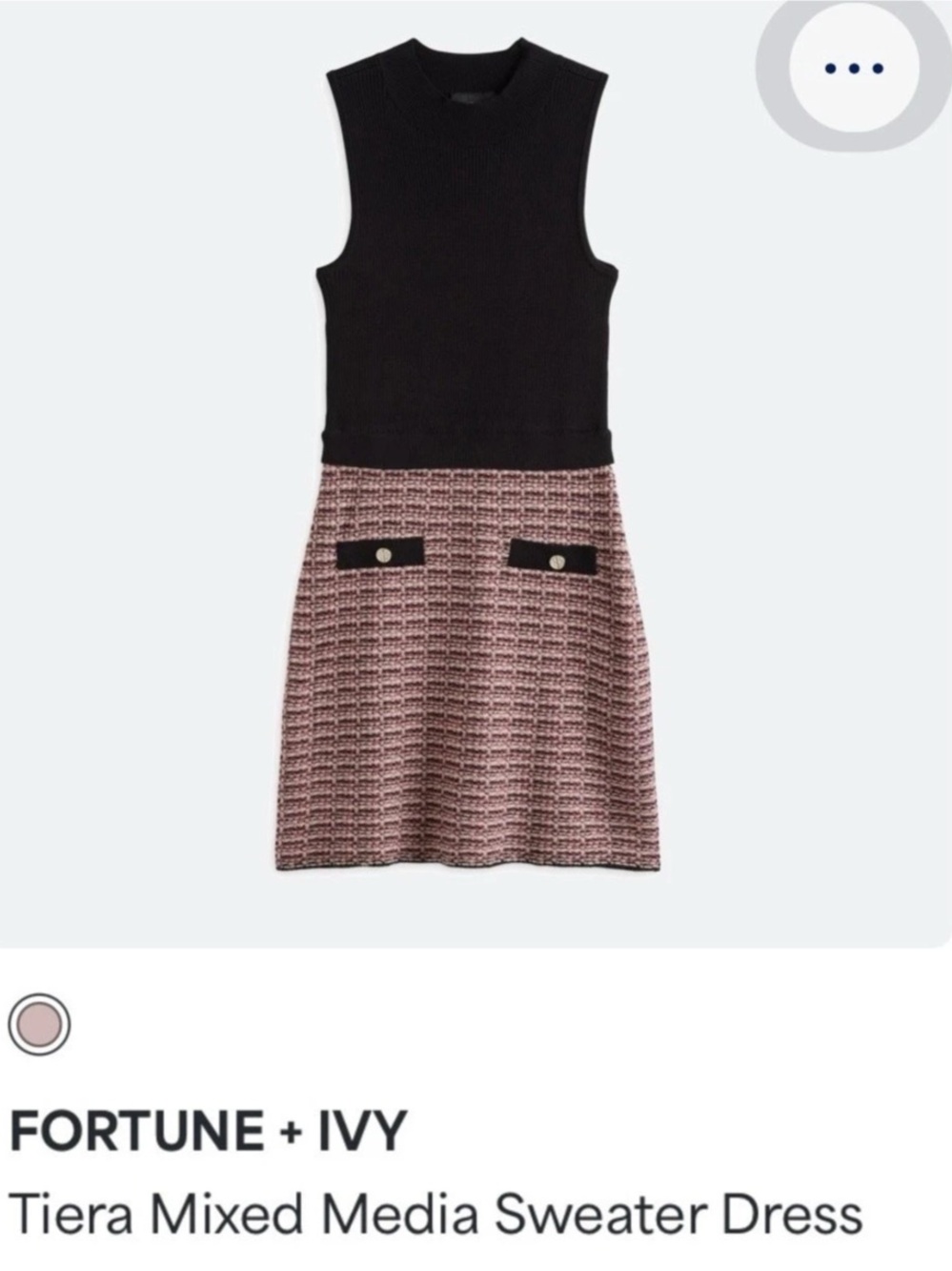FORTUNE + IVY Tiera Mixed Media Mini Sweater Dress Black & Pink Stitch Fix NWOT